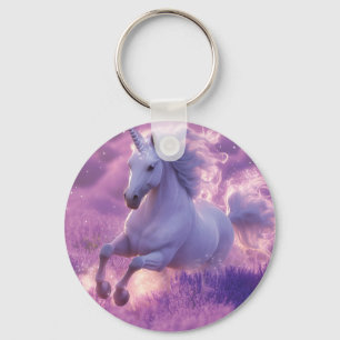 Porte-clés Magnifique licorne blanche galopant à travers la l