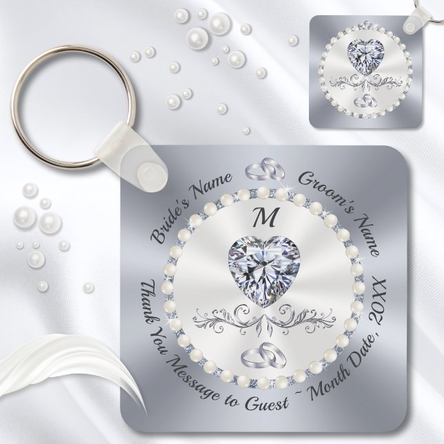 Porte-clés Magnifique Personnalisée, Faveurs De Mariage En Di (Small gifts for wedding guests. Wedding keychains. Personalized wedding party favors. Heart Diamond.)