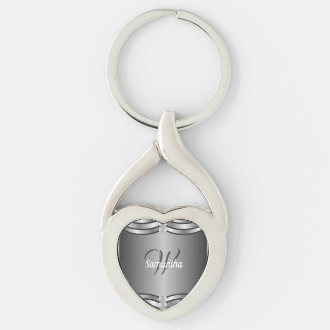 Porte-clés Magnifique Unique Géométrique Argent Monogrammé (Devant)
