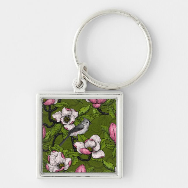 Porte-clés Magnolia en floraison et oiseau de tireur 2 (Devant)