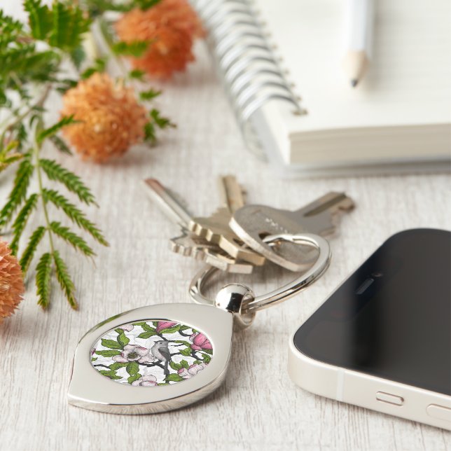 Porte-clés Magnolia en floraison et tireur (Côté )