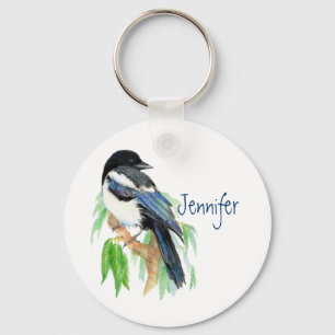 Porte-clés Magpie dans le Willow Tree, Oiseau, Jardin à Custo