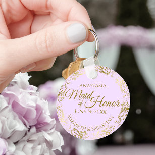 Porte-clés Maid of Honor Mariage Cadeau Gold Frills sur Lilac