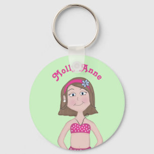 Porte-clés Maillot rose, peau claire, brune, yeux bleus, Bob