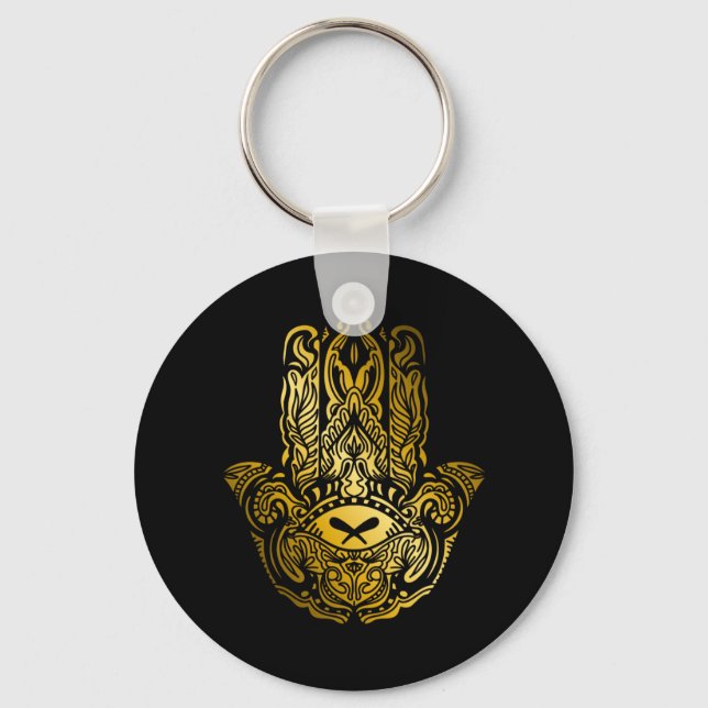 Porte-clés Main de Hamsa - Amulette arabe dorée (Recto)