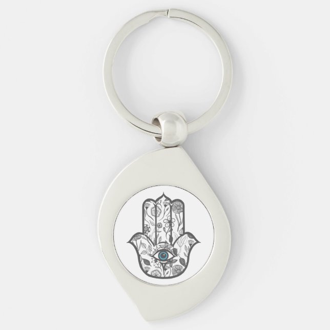 Porte-clés Main florale tirée par la main simple de Hamsa (Devant)