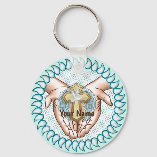 Porte-clés Mains du Saint-Esprit chrétien (Recto)