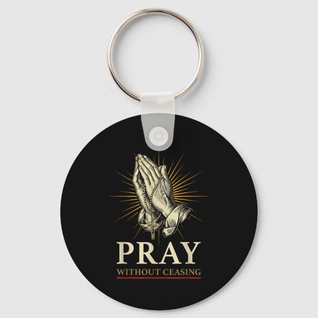 Porte-clés Mains en prière Jésus Croix Rosaire Foi Dévotion P (Recto)