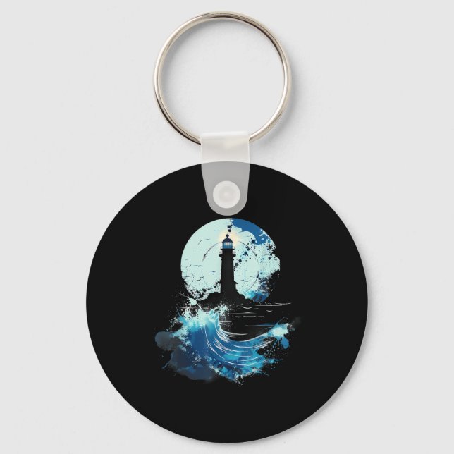 Porte-clés Maison de bord de mer avec phare et voile (Recto)