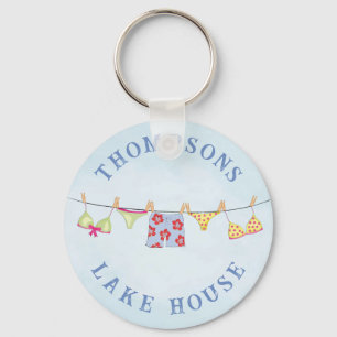 Porte-clés Maison de lac fantaisiste de famille personnalisée