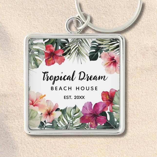 Porte-clés Maison de plage botanique florale tropicale à l'aq (In situ)