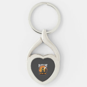 Porte-clés Maison Hantée Chat Noir Halloween Design Lune