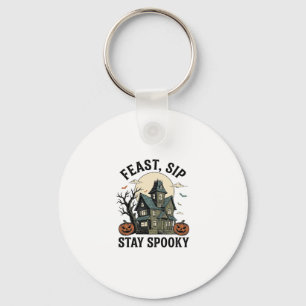 Porte-clés Maison Hantée Halloween Gravure Vintage Épouvantab