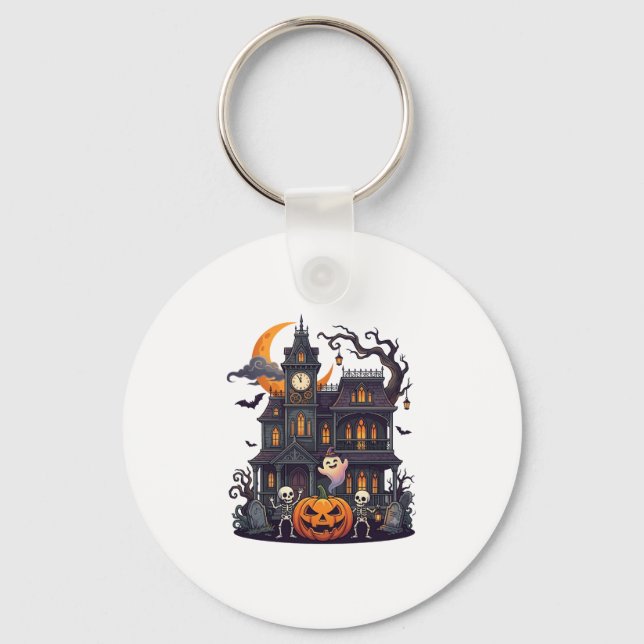 Porte-clés Maison Hantée Halloween Squelettes Citrouille Fant (Recto)