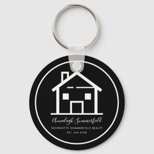 Porte-clés Maison immobilière blanche Noir
