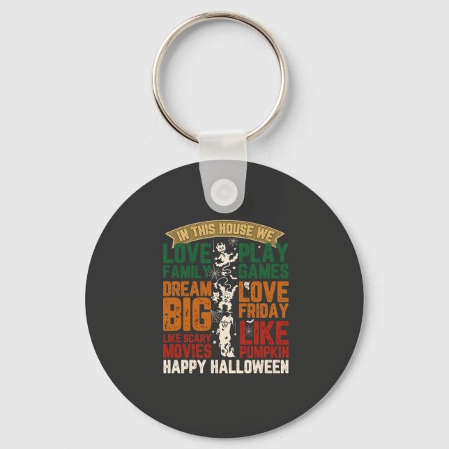 Porte-clés Maison Joyeux Halloween Monstres Toiles d'araignée (Recto)