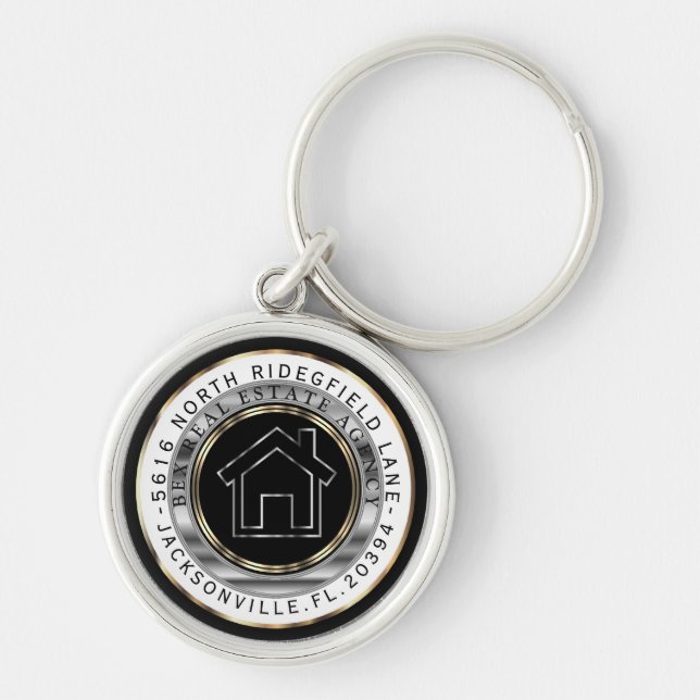 Porte-clés Maison Noire, Or et Argent - Realtor Custom (Devant)