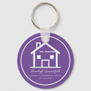 Porte-clés Maison personnalisée blanche violette de l'immobil