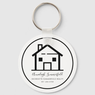 Porte-clés Maison Personnalisée Noir et Blanc de l'Immobilier