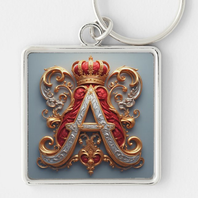 Porte-clés Majestueuse lettre ornée A avec couronne (Devant)