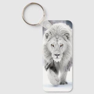 Porte-clés Majestueux Lion Blanc dans un Décor de Paysage Hiv