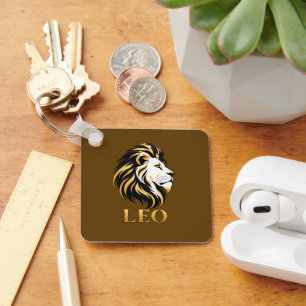 Porte-clés Majestueux Lion Lion Signe Zodiaque Or & Noir Pers