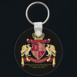 Porte-clés Make Your Own Coat of Arms Red Gold Eagle Emblème<br><div class="desc">Create your very own aristocratic Coat of Arms, emblème, indédicaca or Family Crest with this beautiful, classic escutcheon or shield design. Crimson red patterns decorate a shield topped with a golden crown and flanked by medieval heraldic eagles. A matching top banner holds your custom wedding date / birth date /...</div>