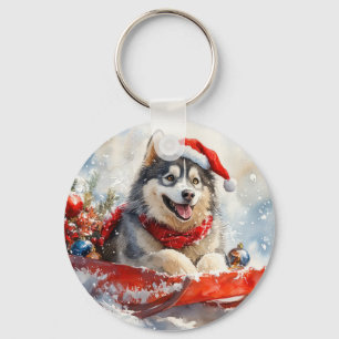 Porte-clés Malamute d'Alaska en traîneau Laissez tomber la ne