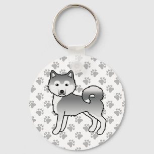Porte-clés Malamute Esquimau Argenté Chien de Dessin Animé Mi