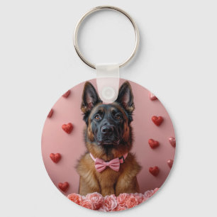 Porte-clés Malinois belge avec des roses - Saint-Valentin 