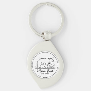 Porte-clés Mama Bear EST 2025 Logo Cercle Ligne Artistique