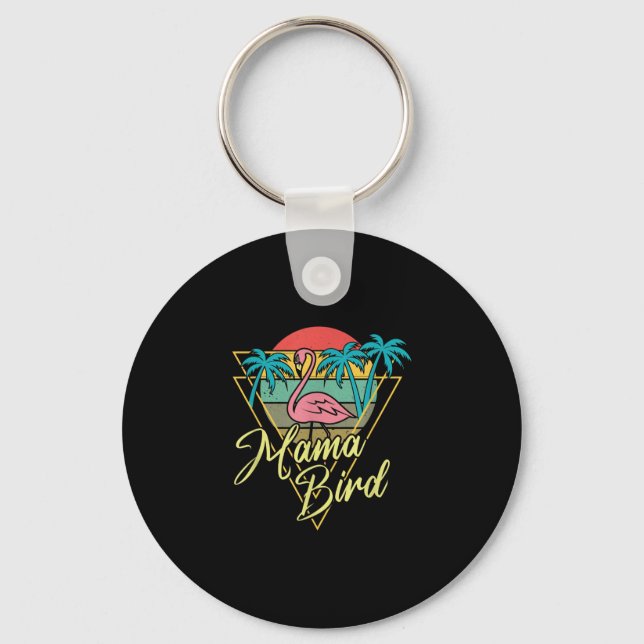 Porte-clés Mama Bird Flamant rose Sunset Palm Tree Beach anné (Recto)