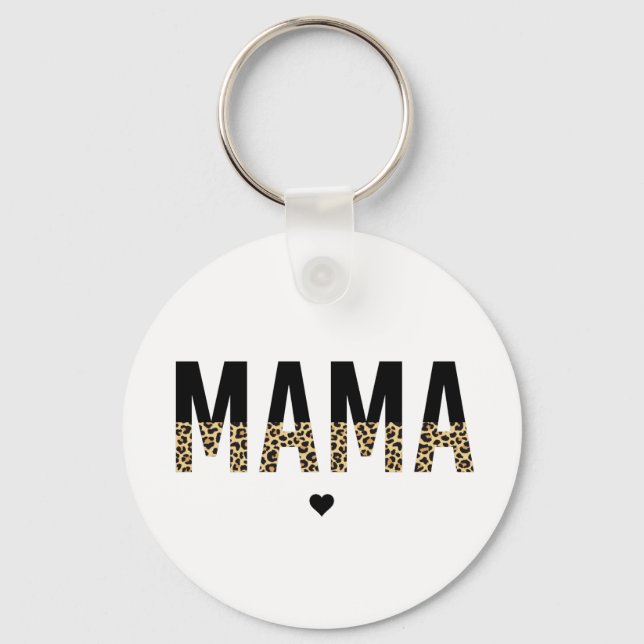 Porte-clés Mama Empreinte de léopard Typographie Maman Cadeau (Recto)