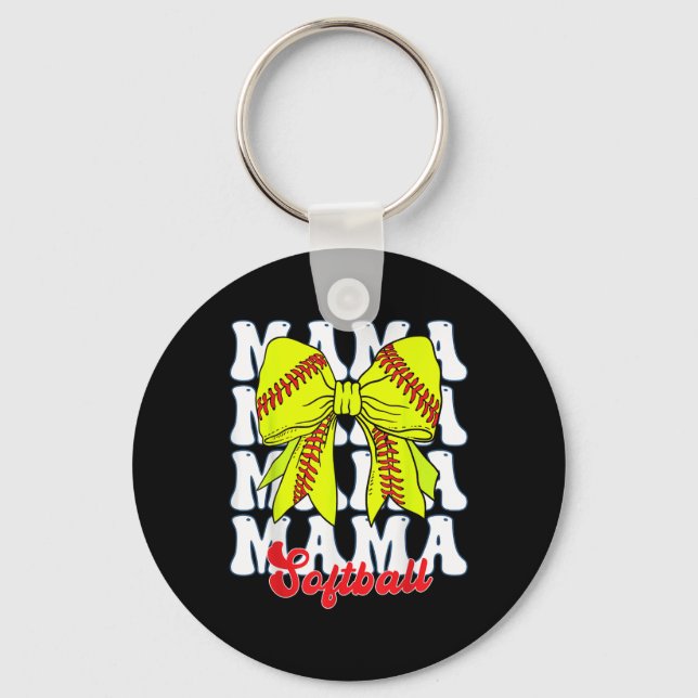 Porte-clés Mama Softball Coquette Bow Jour Softball Mothe (Recto)