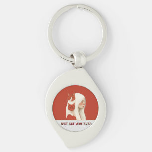 Porte-clés Maman amoureuse de chats Photo Rouge
