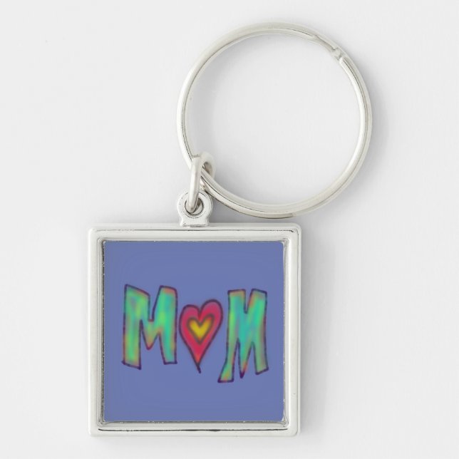 Porte-clés Maman avec cœur dessin à la main bleu (Devant)