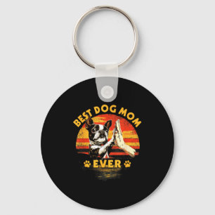 Porte-clés maman Boston terrier rétro coucher de soleil drôle