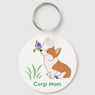 Porte-clés Maman de corgi avec le papillon