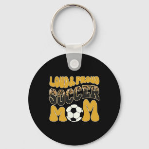 Porte-clés Maman de foot bruyante et fière Équipe jaune Léopa