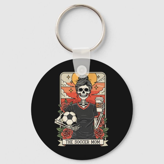 Porte-clés Maman de foot Halloween drôle carte de tarot squel (Recto)