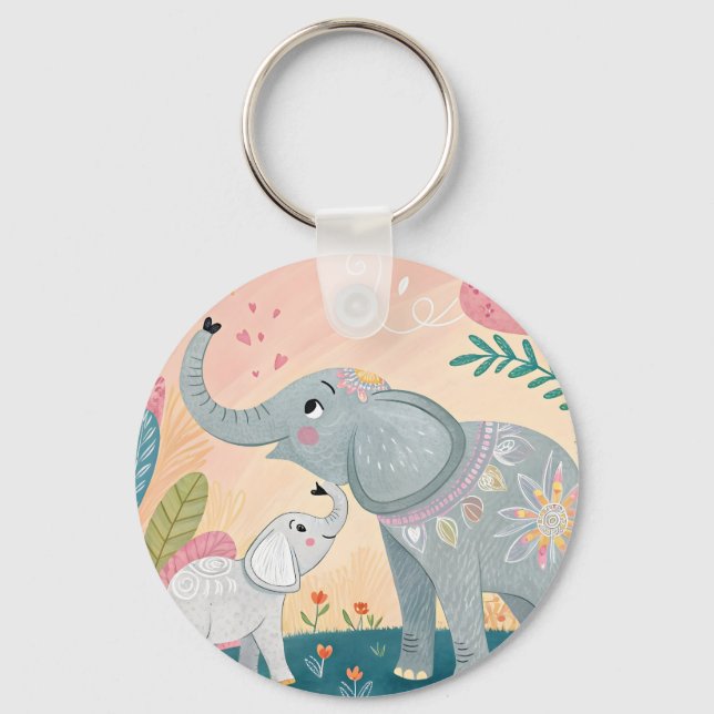 Porte-clés Maman éléphant et bébé (Recto)
