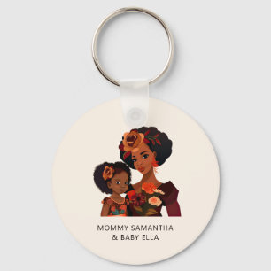 Porte-clés Maman et fille noire personnalisée (9)