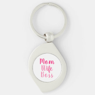 Porte-clés Maman femme patron rose blanc script personnalisé 