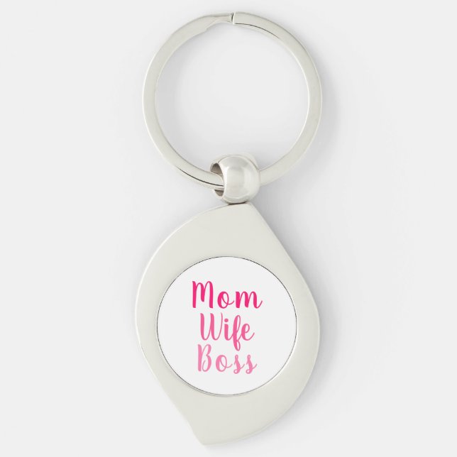Porte-clés Maman femme patron rose blanc script personnalisé  (Devant)