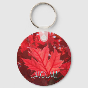 Porte-clés MAMAN ! Feuilles Rouges Automne Feuille