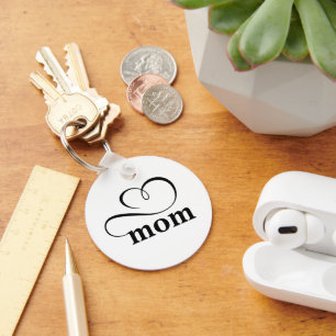 Porte-clés Maman Minimaliste Calligraphie Cœur Personnalisé