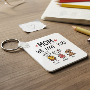 Porte-clés Maman Nous T'aimons Enfants et Chien Noms de Famil