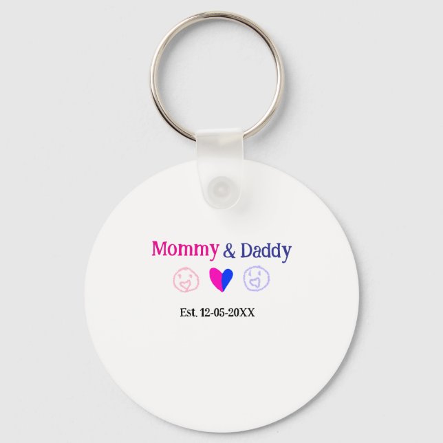 Porte-clés Maman & Papa nouveaux parents ajouter nom date coe (Recto)