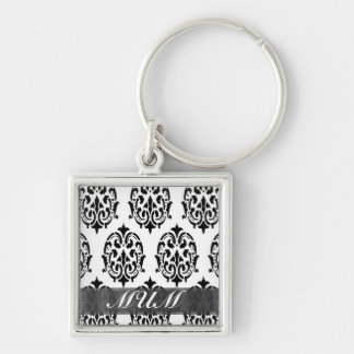 Porte-clés Maman personnalisée noir et blanc damassé