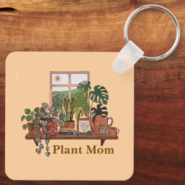 Porte-clés Maman Plante Boho Jardin Intérieur Aquarelle  (Verso)